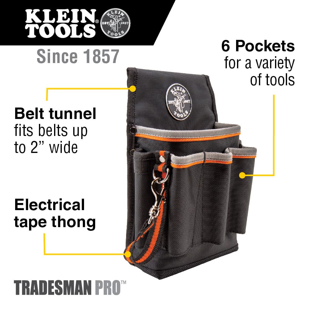 Klein Tools Tradesman Pro™ Tool Pouch, 6 Pockets, 10.25 x 6.75 x 10.25-Inch 5241