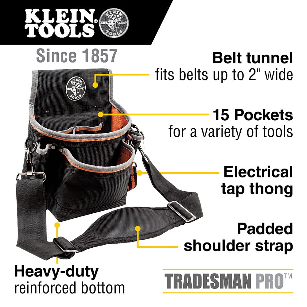 Klein Tools Tradesman Pro™ Tool Pouch, 15 Pockets, 11.5 x 4.5 x 10-Inch 5243