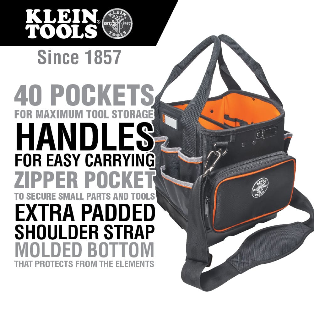 Klein Tools Tool Bag, Tradesman Pro™ Tool Tote, 40 Pockets, 10-Inch 5541610-14