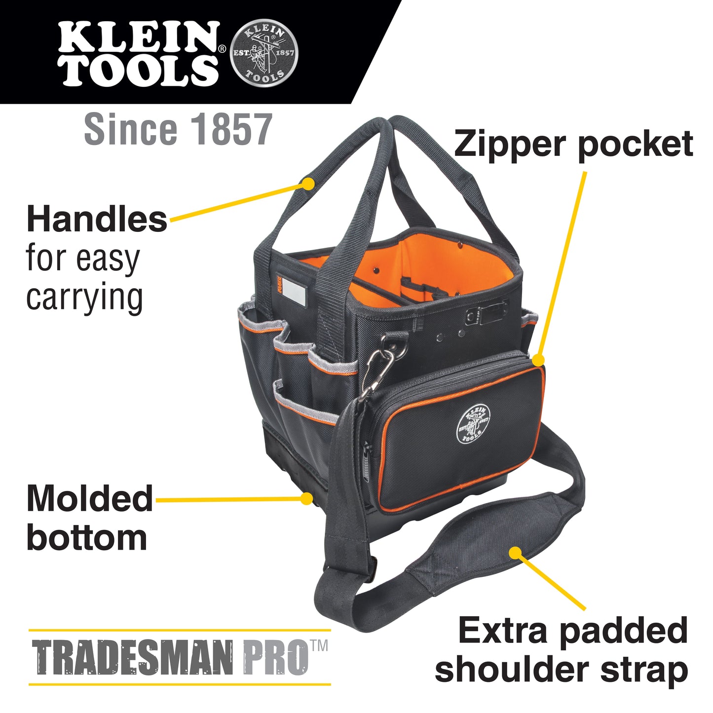 Klein Tools Tool Bag, Tradesman Pro™ Tool Tote, 40 Pockets, 10-Inch 5541610-14