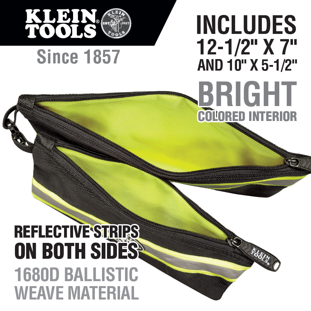 Klein Tools Zipper Bags, High Visibility Tool Pouches, 2-Pack 55599