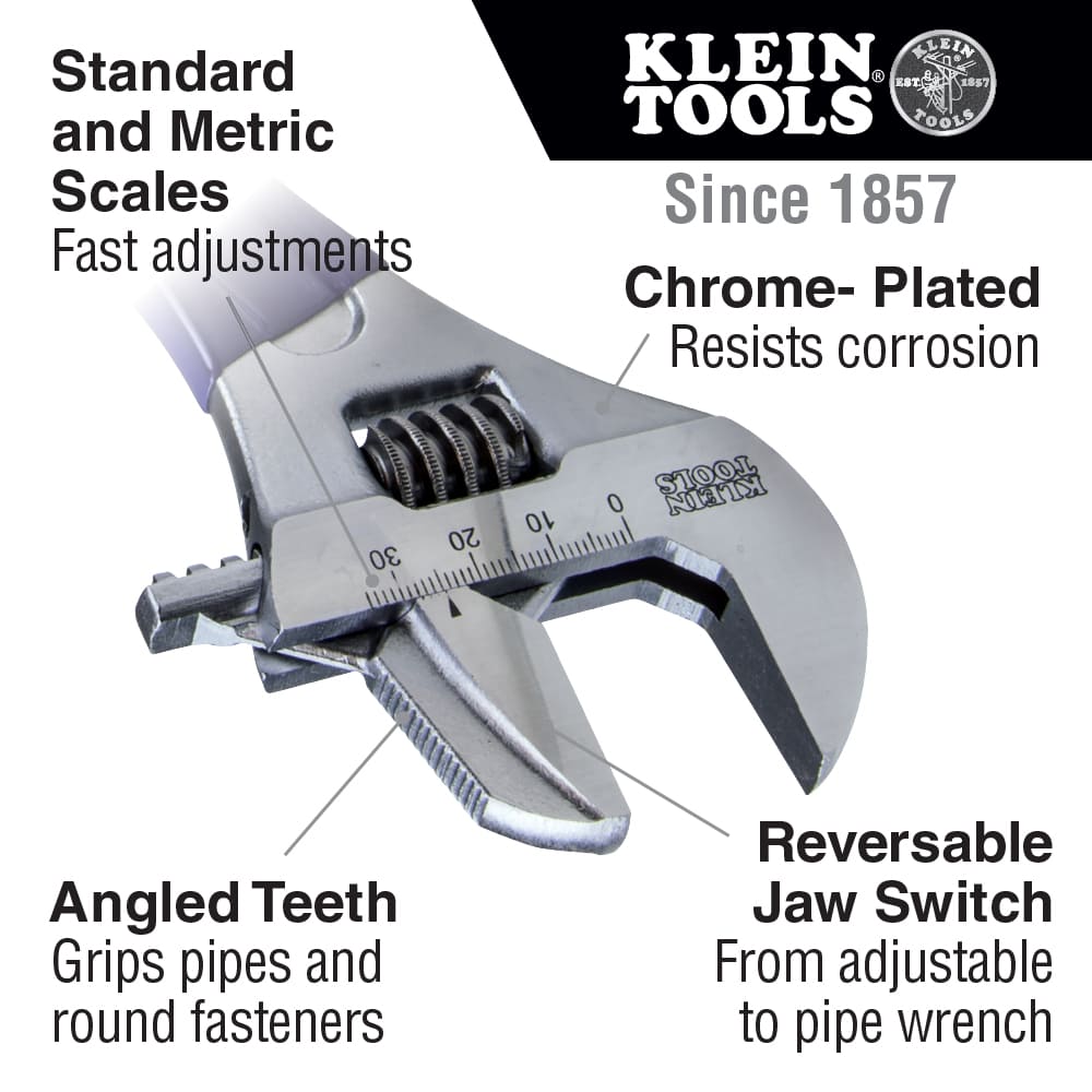 Klein Tools Reversible Jaw/Adjustable Pipe Wrench, 10-Inch D86930