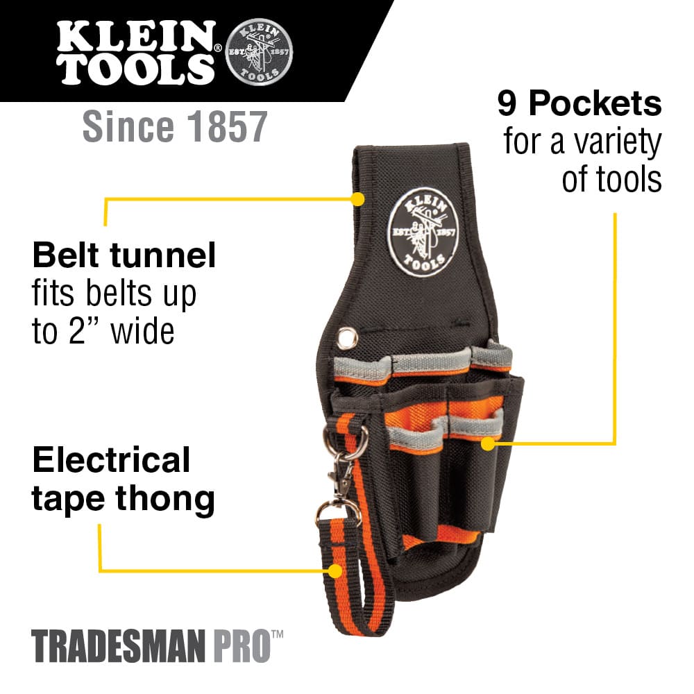 Klein Tools Tradesman Pro™ Tool Pouch, 9 Pockets, 10.25 x 5.5 x 10.25-Inch 5240