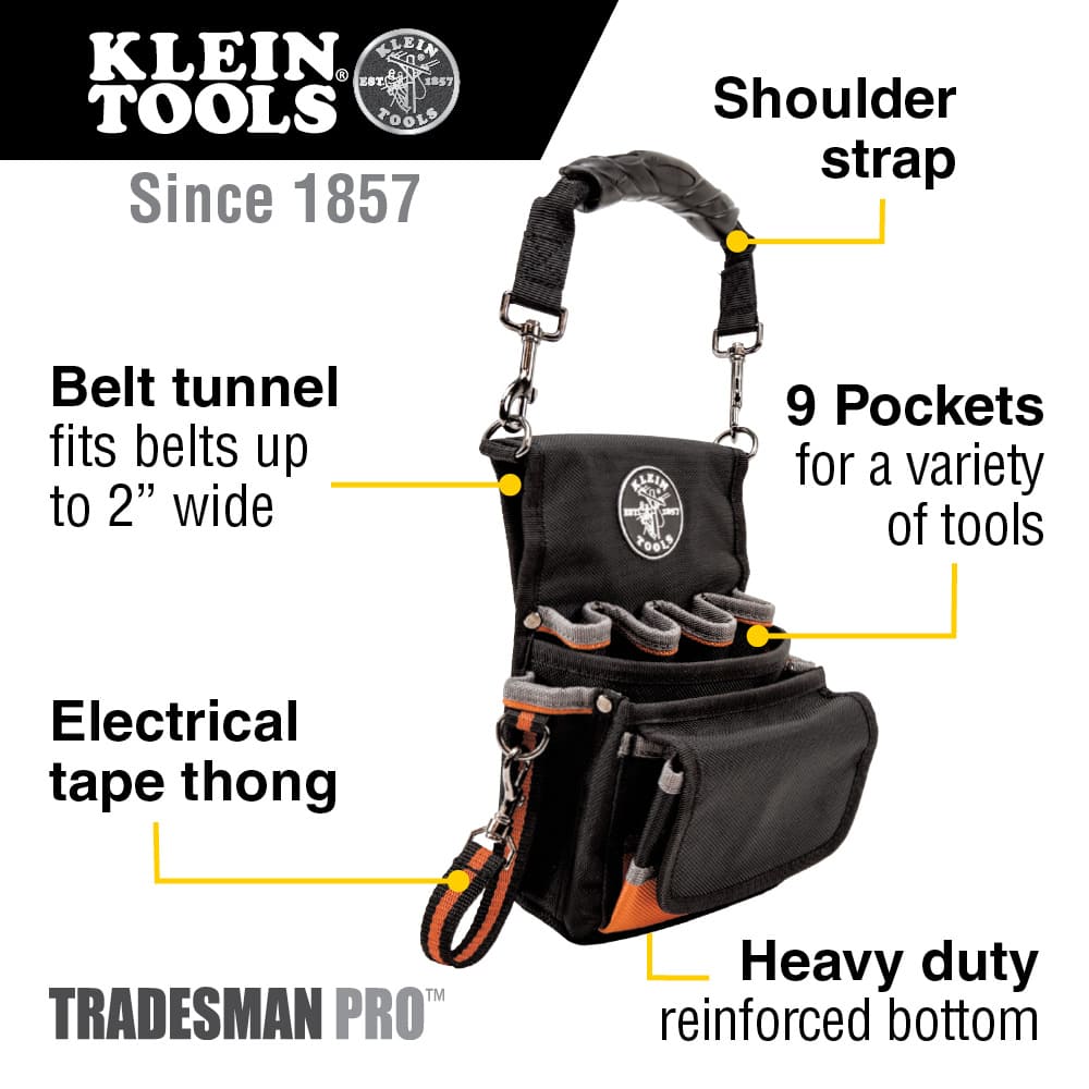 Klein Tools Tradesman Pro™ Tool Pouch, 9 Pockets, 9.5 x 7.5 x 9.5-Inch 5242