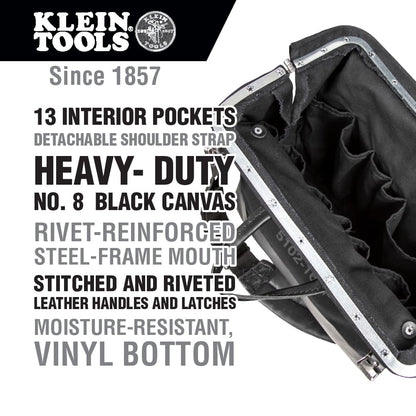 Klein Tools Deluxe Tool Bag, Black Canvas, 13 Pockets, 16-Inch 510216SPBLK