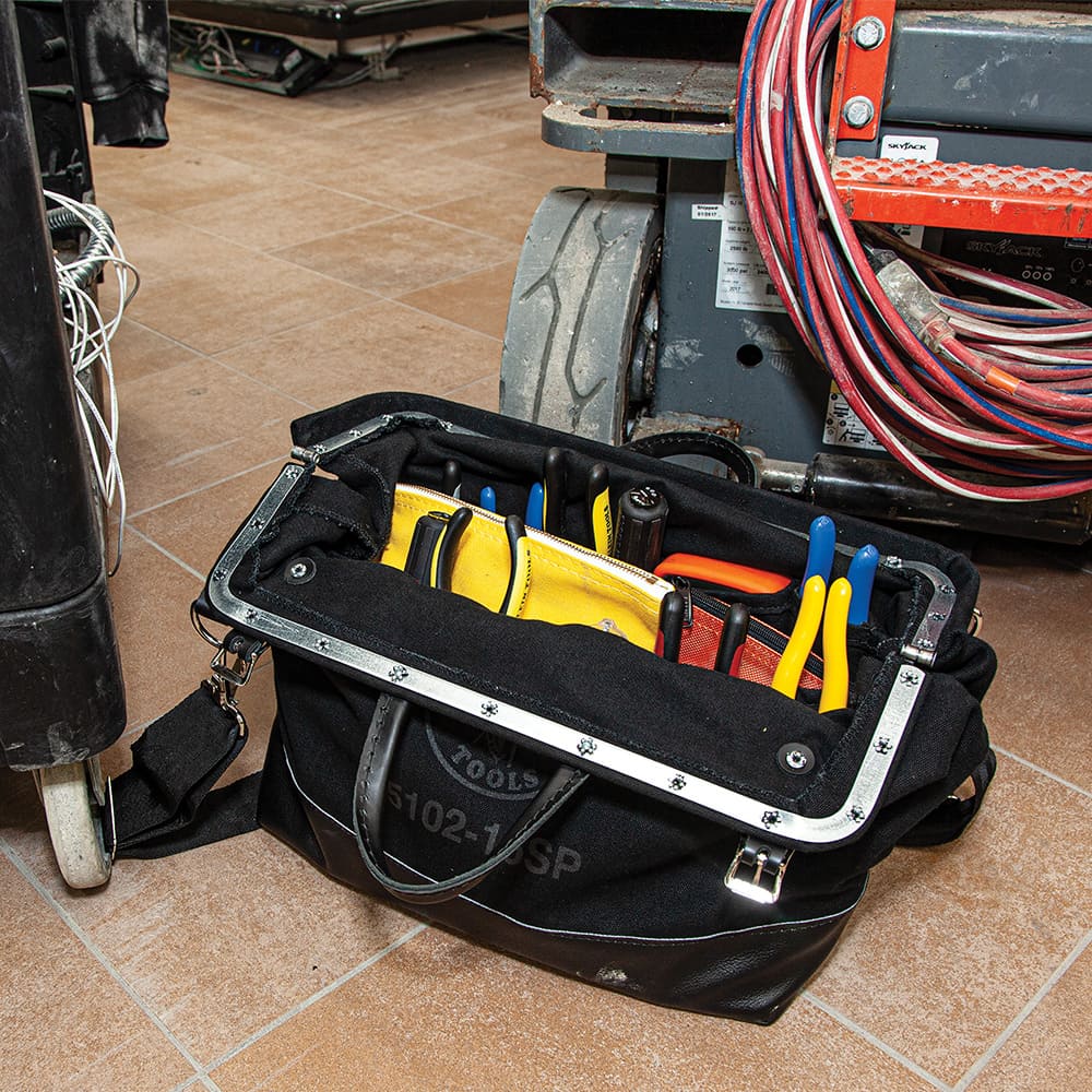 Klein Tools Deluxe Tool Bag, Black Canvas, 13 Pockets, 16-Inch 510216SPBLK