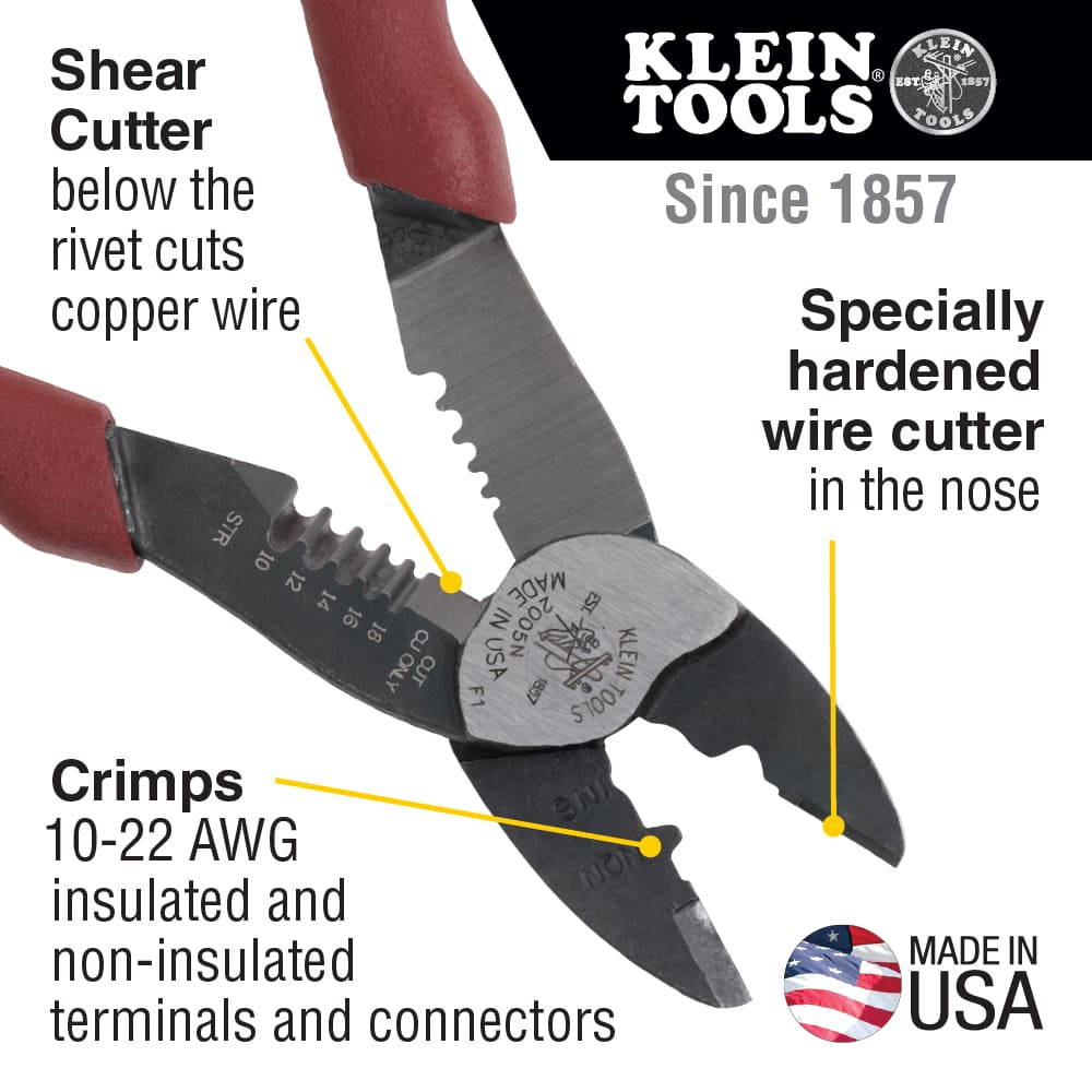 Klein Tools Forged Steel Wire Crimper, Cutter, Stripper 2005N