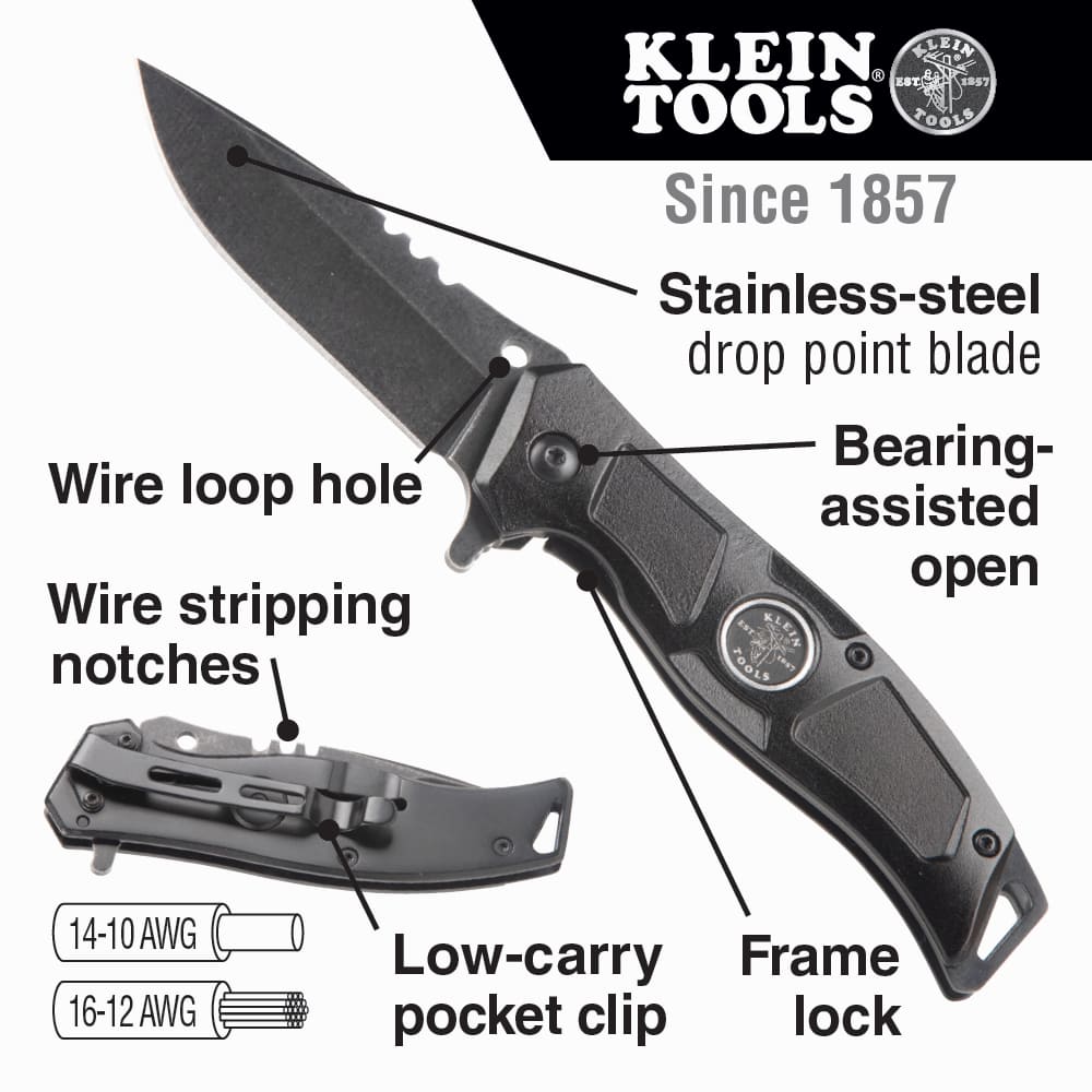 Klein Tools Electrician’s Bearing-Assisted Open Pocket Knife 44228