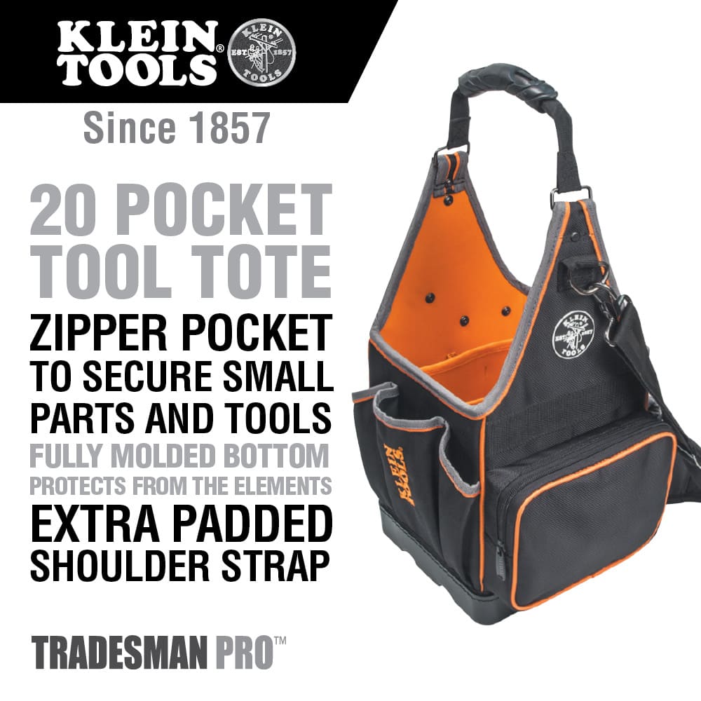 Klein Tools Tool Bag, Tradesman Pro™ Tool Tote, 20 Pockets, 8-Inch 554158-14