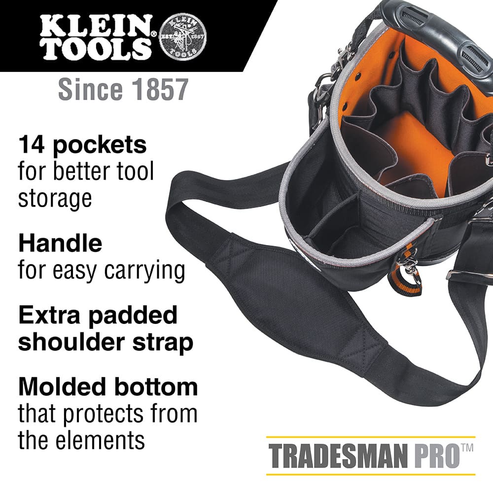 Klein Tools Tool Bag, Tradesman Pro™ Shoulder Pouch, 14 Pockets, 10-Inch 55419SP-14