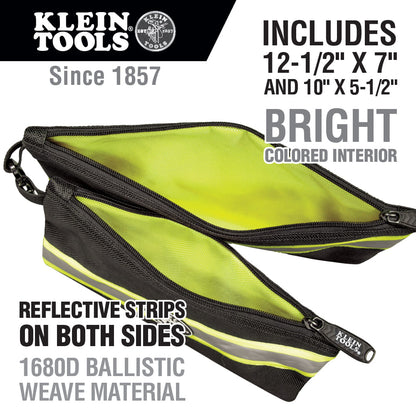 Klein Tools Zipper Bags, High Visibility Tool Pouches, 2-Pack 55599